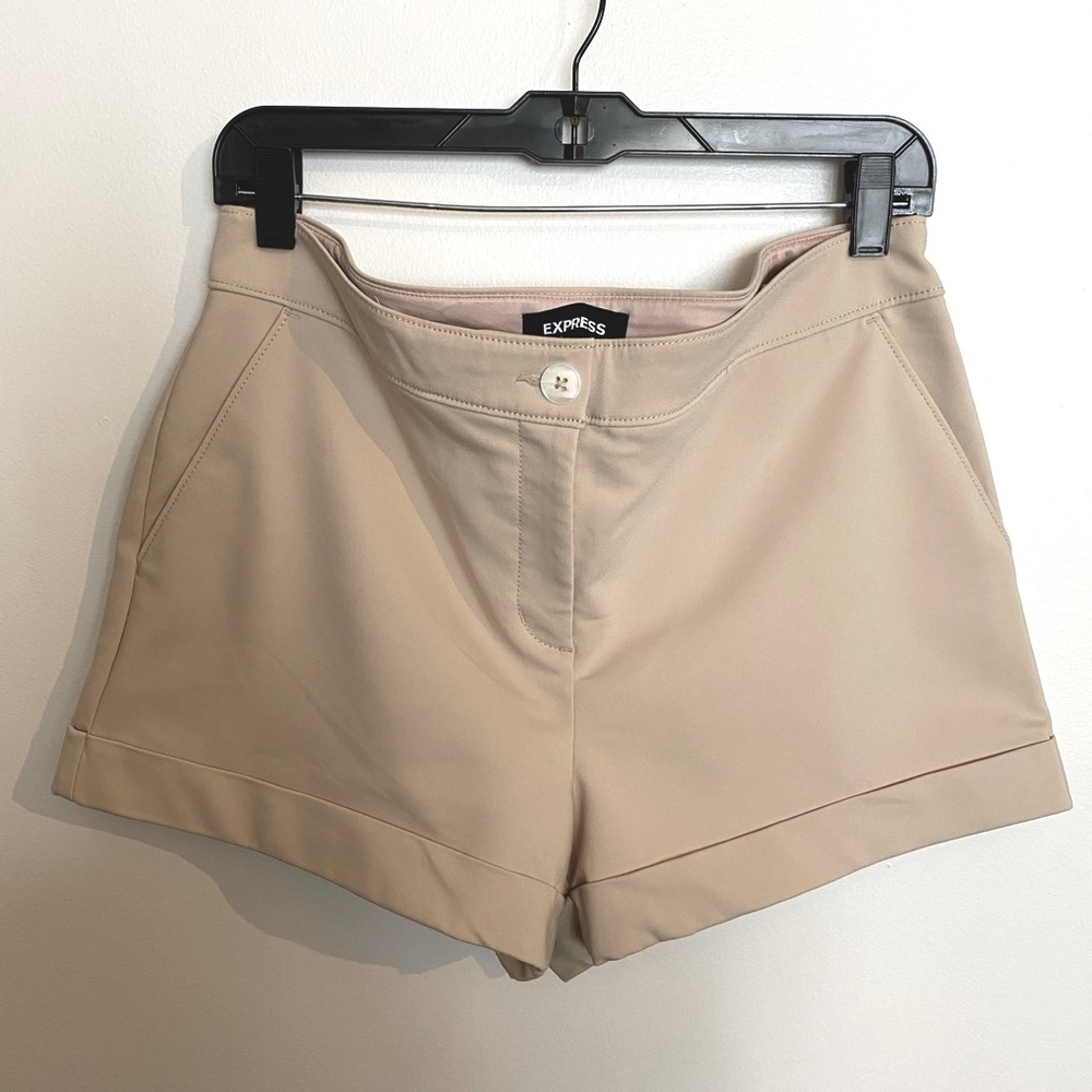 Express mid-rise khaki-colored short, size 12.